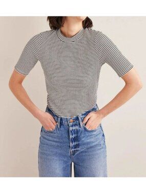 Boden Black White Striped Shirt size 14 Preppy Basic